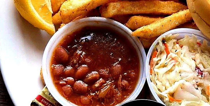 Perch plate with beans and coleslaw